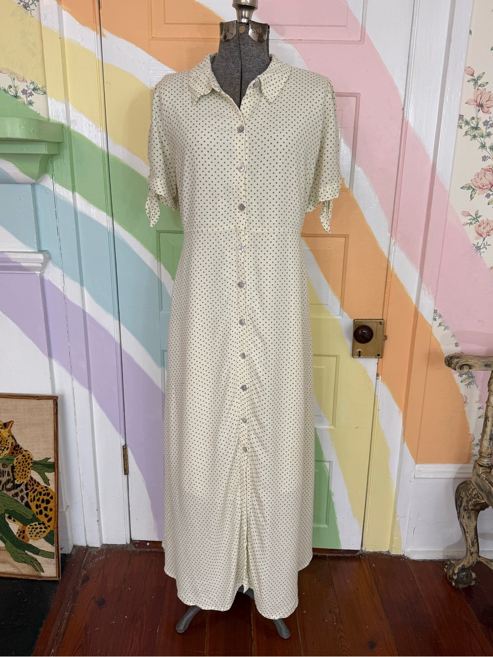 The Nines by HATCH Green Polka Dot Button Front Maternity Dress Sz L 🧡🍄